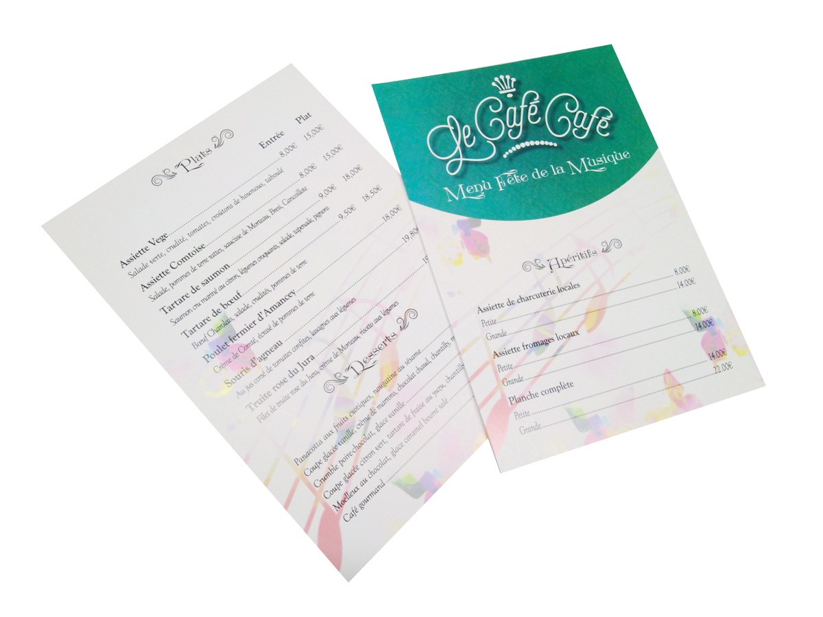 Menus restaurant personnalisés imprimés à Besançon